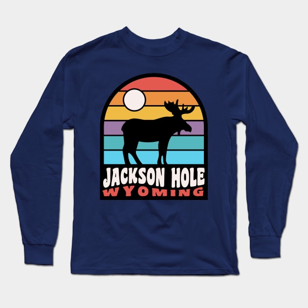 Jackson Hole Wyoming Moose Badge Long Sleeve T-Shirt by PodDesignShop